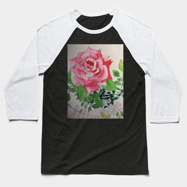 Pink rose watercolor painting Baseball T-Shirt by esvb